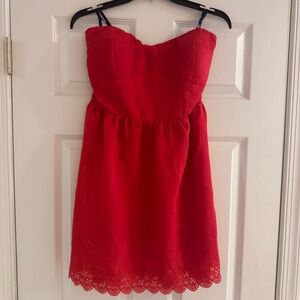 Snap Red Strapless Dress with Floral Cutout Detail Across Bottom